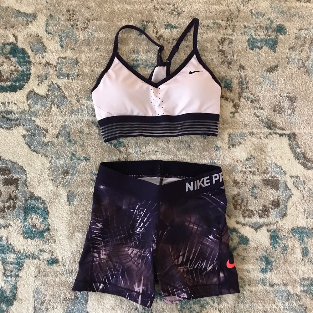 Nike sports bra and training shorts